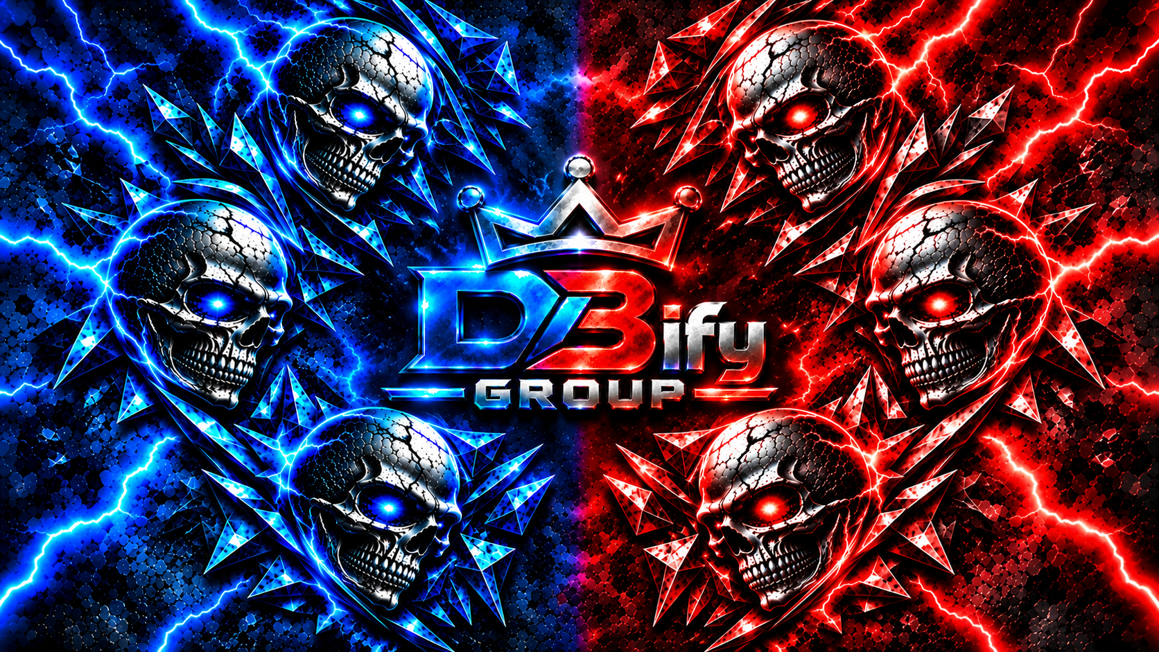 DBify Group — neonowa korona sześciu czaszek